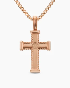 Chevron Cross Pendant 18K Rose Gold with Cognac Diamonds, 33mm