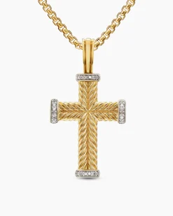 Chevron Cross Pendant 18K Yellow Gold with Diamonds, 33mm