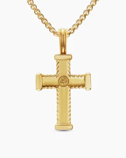 Chevron Cross Pendant 18K Yellow Gold with Diamonds, 33mm