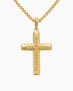 Chevron Cross Pendant 18K Yellow Gold with Diamonds, 36mm