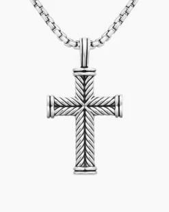 Chevron Cross Pendant Sterling Silver, 33mm