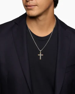 Chevron Cross Pendant Sterling Silver with 18K Yellow Gold, 33mm