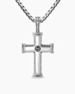 Chevron Cross Pendant Sterling Silver with 18K Yellow Gold, 33mm