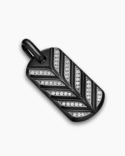 Chevron Fluorescent Tag Black Titanium with Diamonds, 35mm