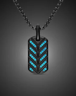 Chevron Fluorescent Tag Black Titanium with Diamonds, 27mm