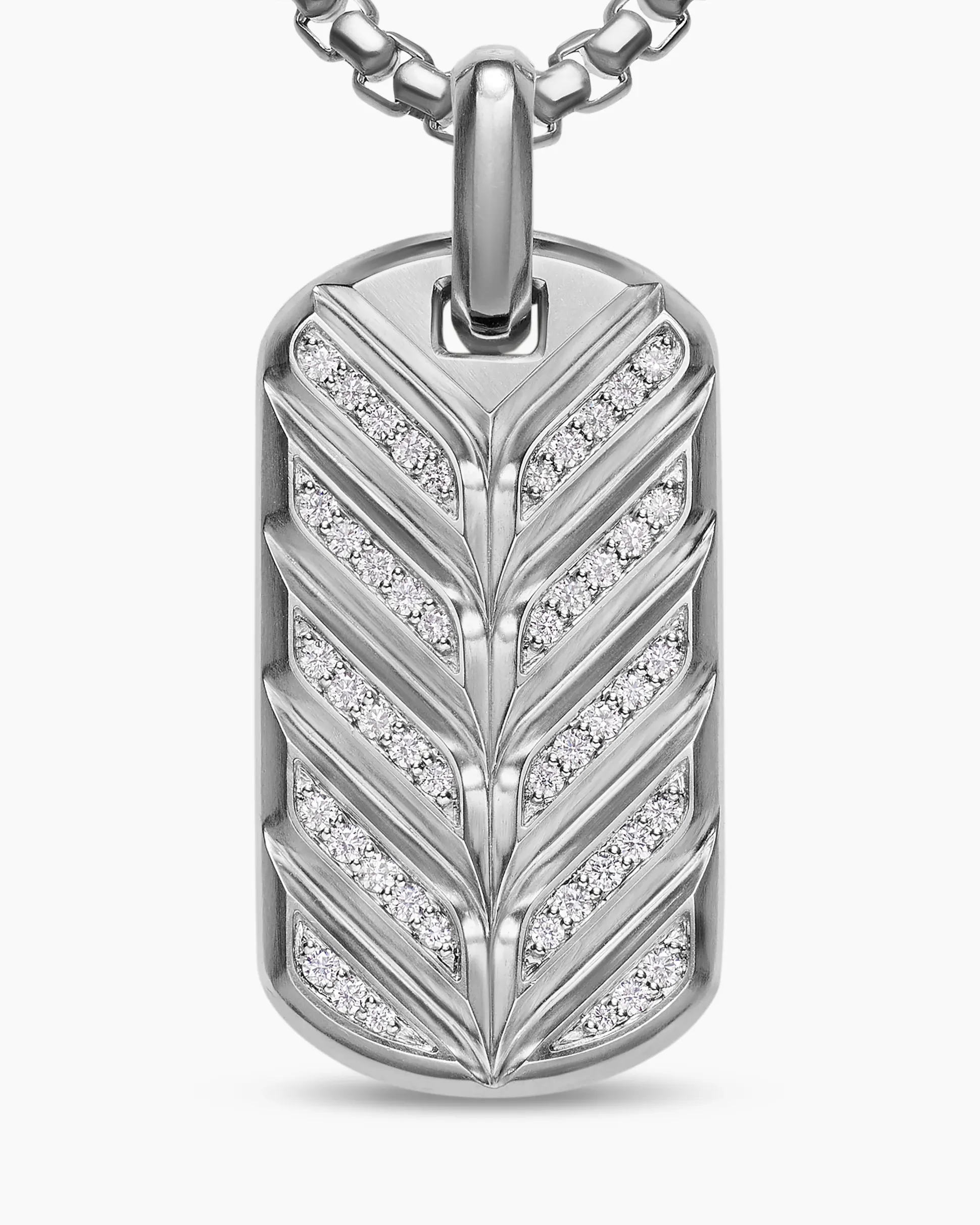 Chevron Fluorescent Tag Sterling Silver with Diamonds, 35mm
