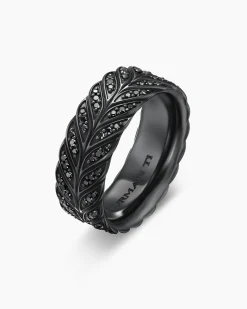Chevron Pavé Band Ring Black Titanium with Black Diamonds, 9mm