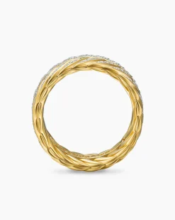 Chevron Pavé Band Ring 18K Yellow Gold with Diamonds, 9mm