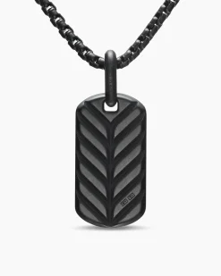 Chevron Tag Black Titanium with Sterling Silver and Black Diamonds, 27mm
