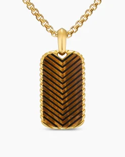 Chevron Tag 18K Yellow Gold with Tiger's Eye, 34mm