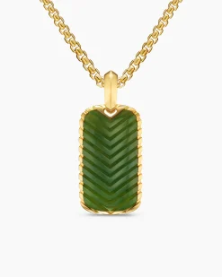 Chevron Tag 18K Yellow Gold with Nephrite Jade, 27mm