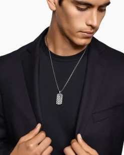 Chevron Tag Platinum with Diamond Baguettes, 35mm