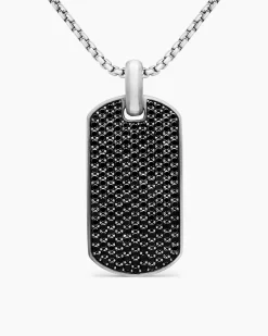 Chevron Tag Sterling Silver with Black Diamonds, 42mm