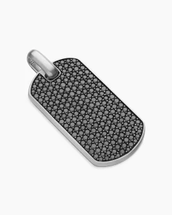 Chevron Tag Sterling Silver with Black Diamonds, 42mm