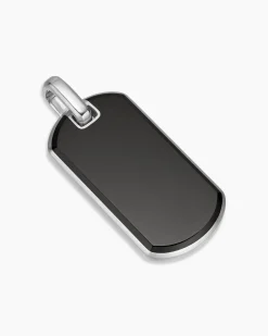 Chevron Tag Sterling Silver with Black Onyx, 35mm