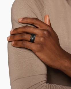 Chevron Three Sided Signet Ring Black Titanium, 12.5mm