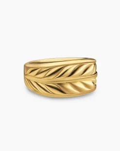 Chevron Three Sided Signet Ring 18K Yellow Gold, 12.5mm