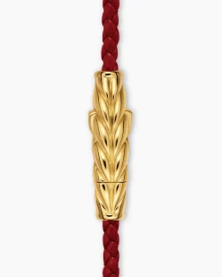 Chevron Triple Wrap Bracelet Red Leather with 18K Yellow Gold, 3mm