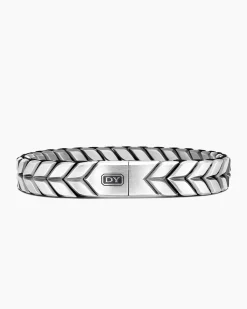 Chevron Woven Bracelet Black Titanium with Sterling Silver and Black Nylon, 12mm