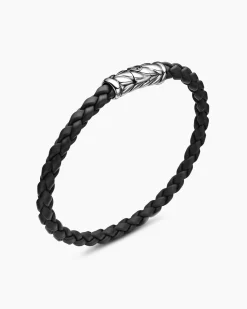 Chevron Woven Bracelet Black Rubber and Sterling Silver, 6mm