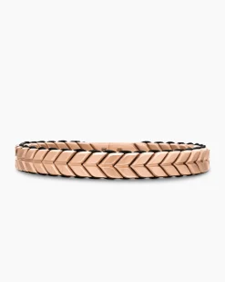Chevron Woven Bracelet 18K Rose Gold and Black Nylon, 9mm