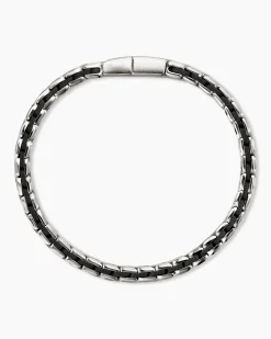 Chevron Woven Bracelet Sterling Silver with Black Diamonds and Black Nylon, 9mm