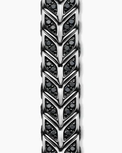 Chevron Woven Bracelet Sterling Silver with Black Diamonds and Black Nylon, 9mm