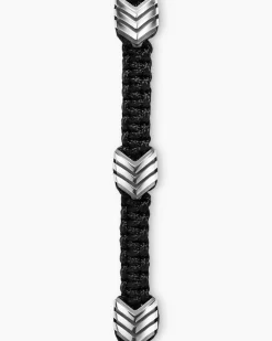 Chevron Woven Station Bracelet Black Nylon with Sterling Silver and Black Onyx, 8.6mm