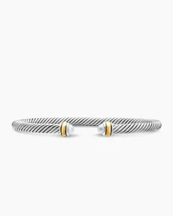 Classic Cable Bracelet Sterling Silver with 18K Yellow Gold and Pearls, 4mm