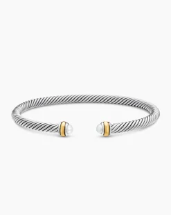 Classic Cable Bracelet Sterling Silver with 18K Yellow Gold and Pearls, 4mm