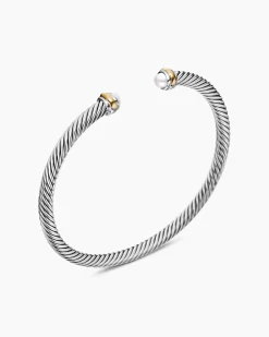 Classic Cable Bracelet Sterling Silver with 18K Yellow Gold and Pearls, 4mm