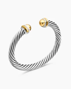 Classic Cable Bracelet Sterling Silver with 14K Yellow Gold Domes, 7mm