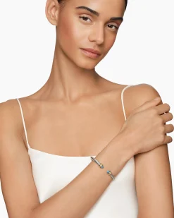 Classic Cable Bracelet Sterling Silver with 14K Yellow Gold and Blue Topaz, 5mm