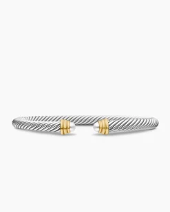 Classic Cable Bracelet Sterling Silver with 14K Yellow Gold and Pearls, 5mm