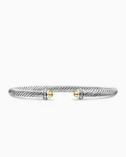 Classic Cable Bracelet Sterling Silver with 18K Yellow Gold Domes and Diamonds, 4mm