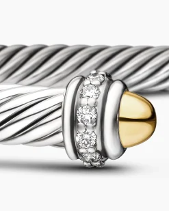 Classic Cable Bracelet Sterling Silver with 18K Yellow Gold Domes and Diamonds, 4mm