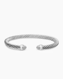 Classic Cable Bracelet Sterling Silver with Pavé Diamond Domes, 5mm