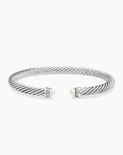 Classic Cable Bracelet Sterling Silver with Pearls and Diamonds, 5mm