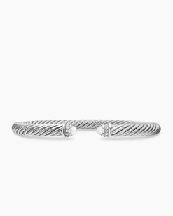 Classic Cable Bracelet Sterling Silver with Pearls and Diamonds, 5mm