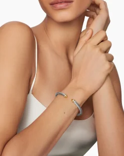 Classic Cable Bracelet Sterling Silver with 18K Yellow Gold, Gold Domes and Diamonds, 5mm