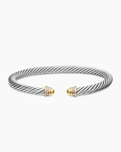 Classic Cable Bracelet Sterling Silver with 18K Yellow Gold, Gold Domes and Diamonds, 5mm