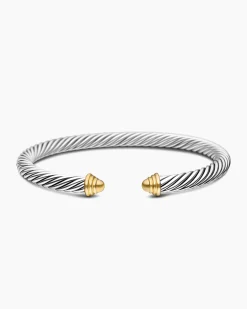 Classic Cable Bracelet Sterling Silver with 14K Yellow Gold Domes, 5mm