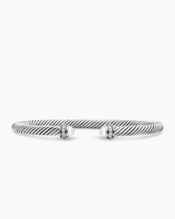 Classic Cable Bracelet Sterling Silver with Pearls and Diamonds, 4mm