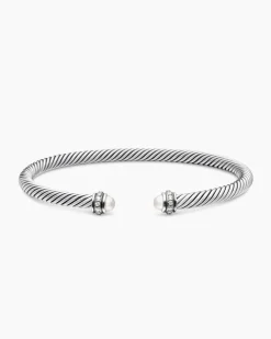 Classic Cable Bracelet Sterling Silver with Pearls and Diamonds, 4mm