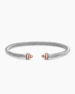 Classic Cable Bracelet Sterling Silver with 18K Rose Gold and Morganite, 4mm