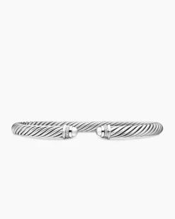 Classic Cable Bracelet Sterling Silver with Diamonds, 5mm