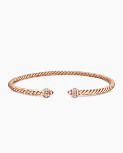 Classic Cablespira® Bracelet 18K Rose Gold with Morganite and Diamonds, 3mm