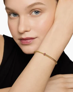 Classic Cablespira® Station Bracelet 18K Yellow Gold with Pavé Rubies, 3mm