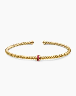 Classic Cablespira® Station Bracelet 18K Yellow Gold with Pavé Rubies, 3mm