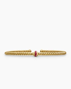 Classic Cablespira® Station Bracelet 18K Yellow Gold with Pavé Rubies, 3mm
